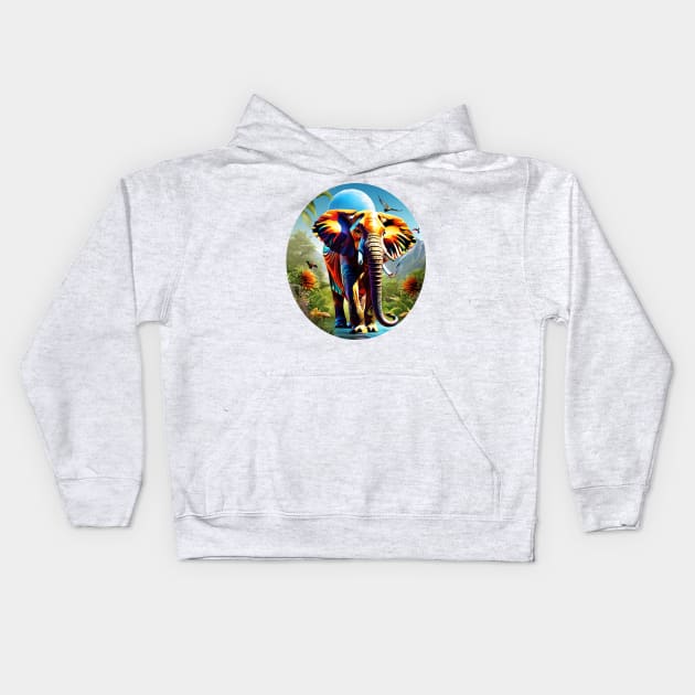 Vibrant Pachyderm: A Symphony of Colors Kids Hoodie by AlexBRD